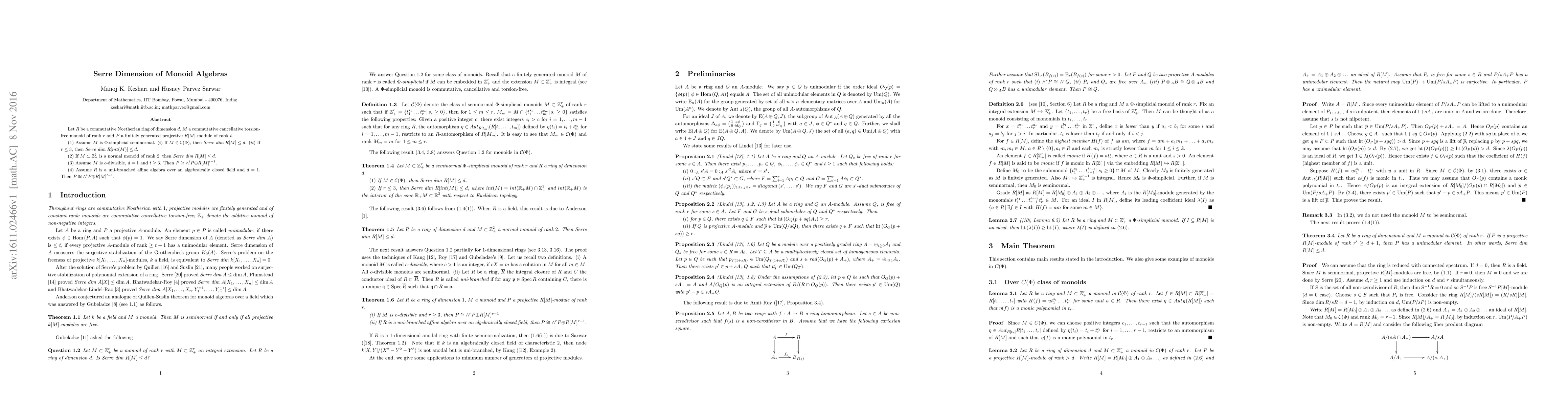 Thumbnail for Serre Dimension of Monoid Algebras