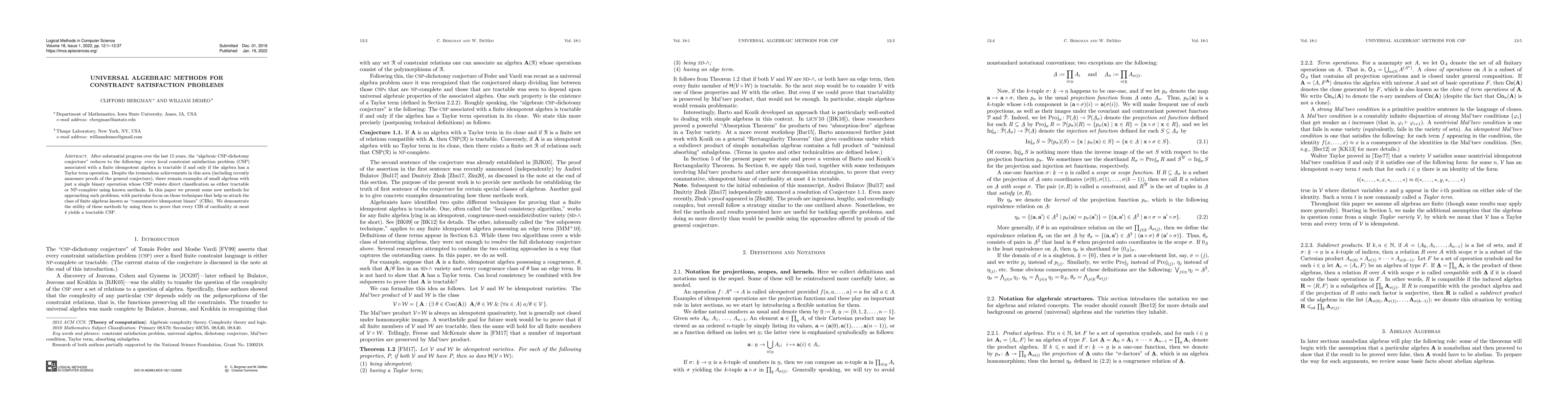 Thumbnail for Universal Algebraic Methods for Constraint Satisfaction Problems