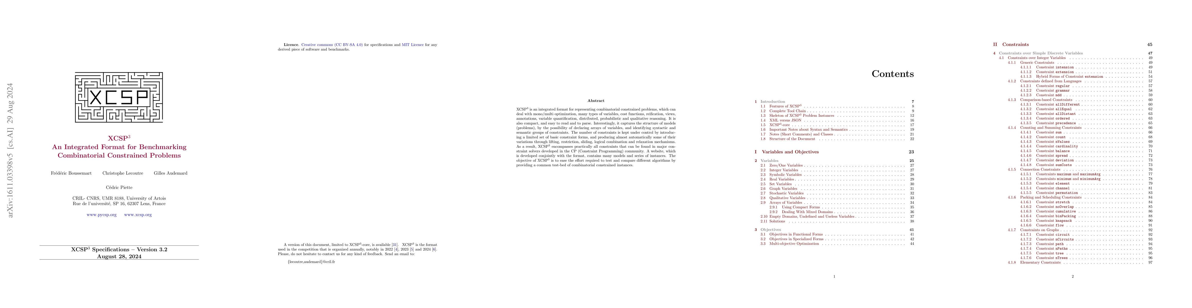 Thumbnail for XCSP3: An Integrated Format for Benchmarking Combinatorial Constrained
  Problems