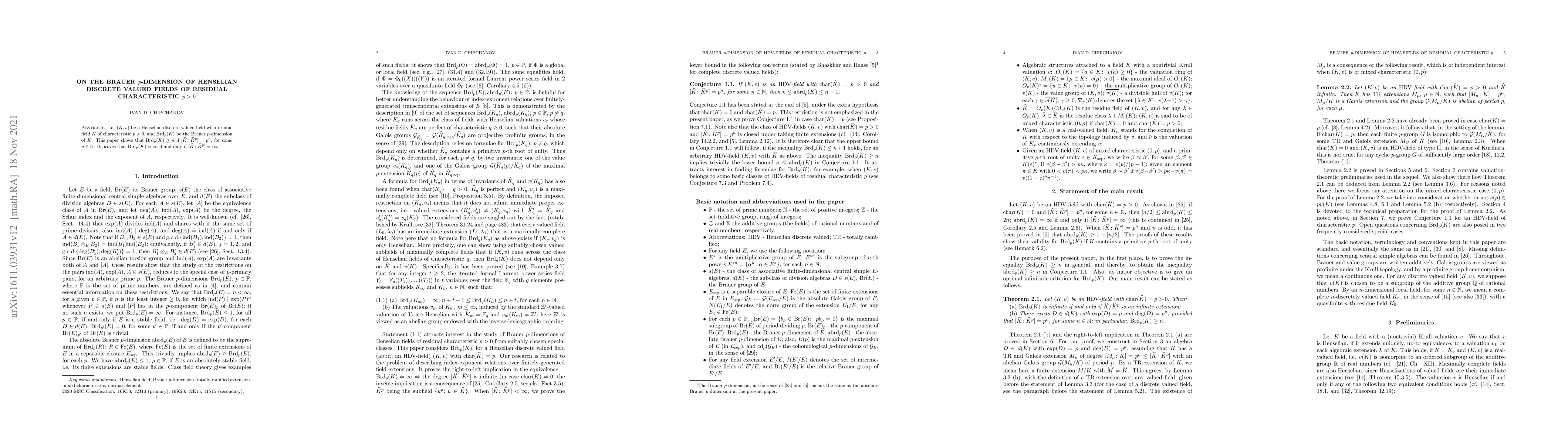 Thumbnail for On the Brauer $p$-dimension of Henselian discrete valued fields of
  residual characteristic $p > 0$