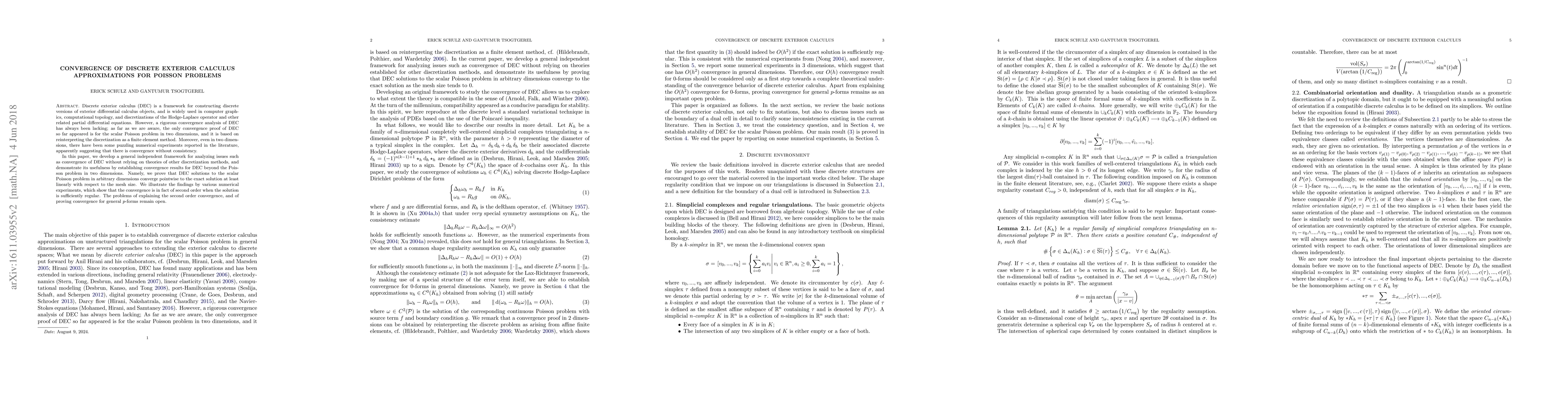 Thumbnail for Convergence of Discrete Exterior Calculus Approximations for Poisson
  Problems