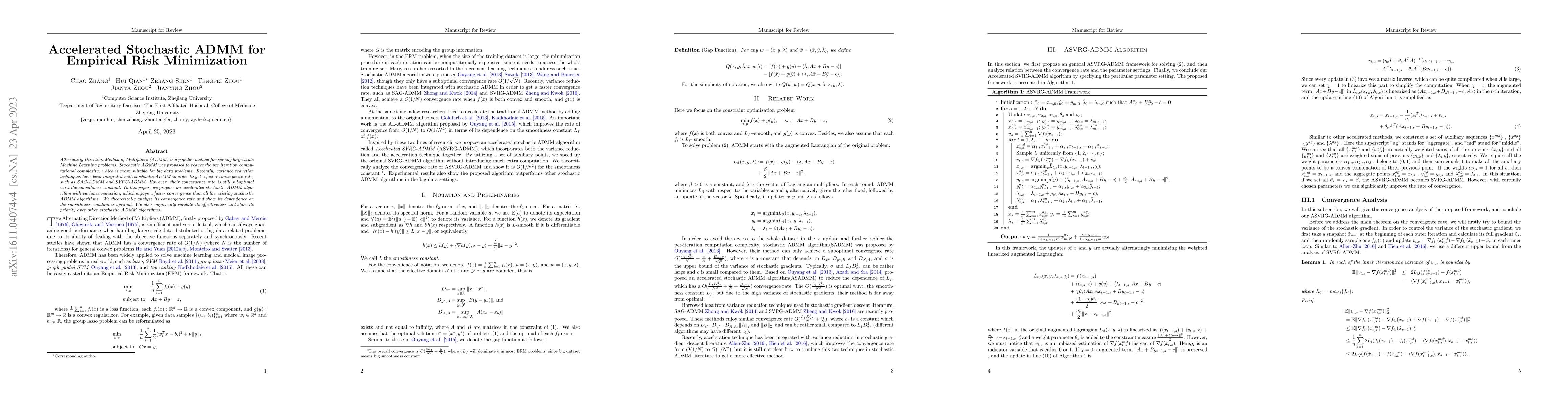 Thumbnail for Accelerated Stochastic ADMM with Variance Reduction