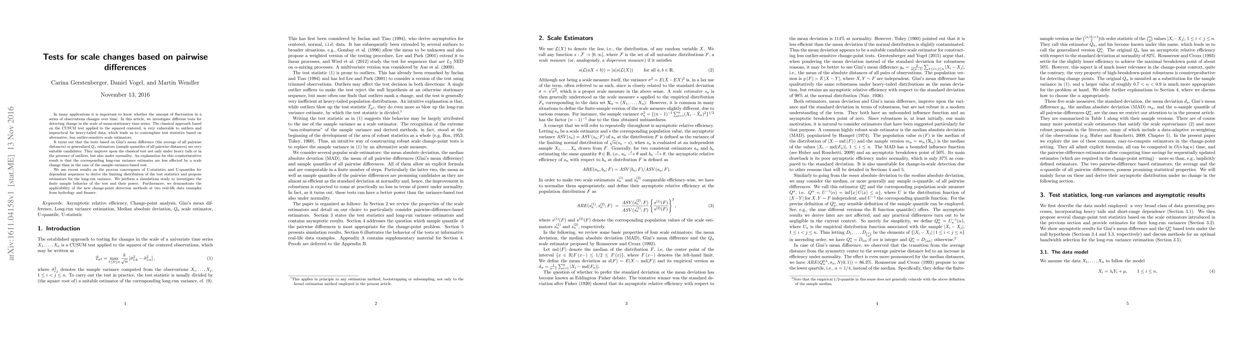 Thumbnail for Tests for scale changes based on pairwise differences