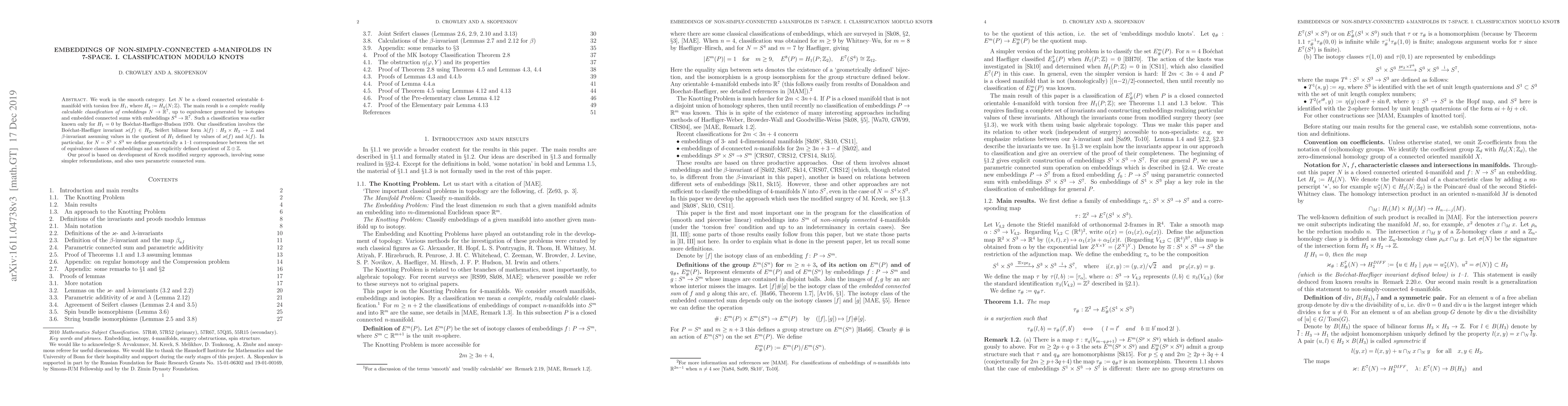 Thumbnail for Embeddings of non-simply-connected 4-manifolds in 7-space. I.
  Classification modulo knots