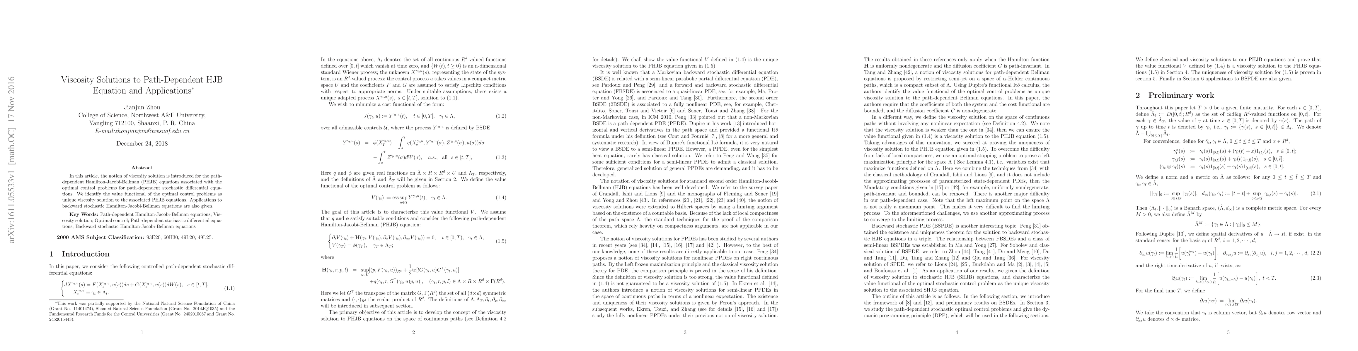 Thumbnail for Viscosity Solutions to Path-Dependent HJB Equation and Applications