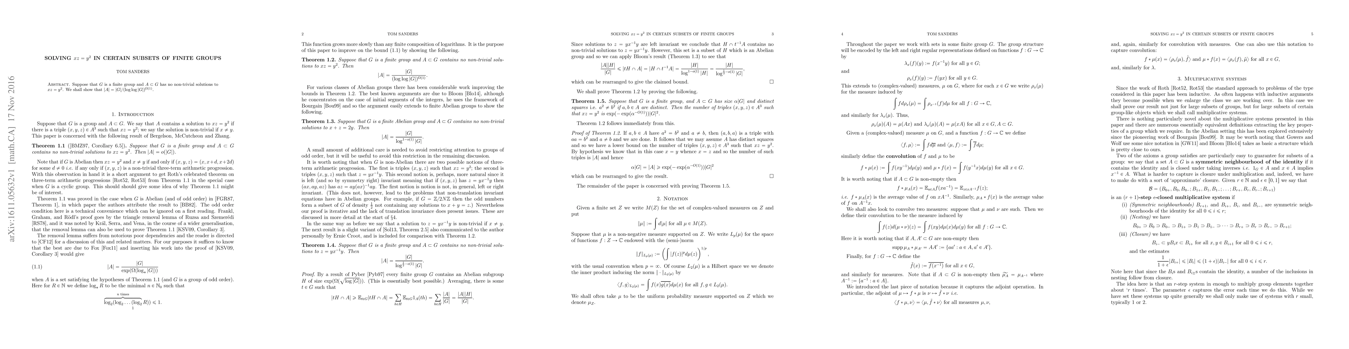 Thumbnail for Solving xz=yy in certain subsets of finite groups