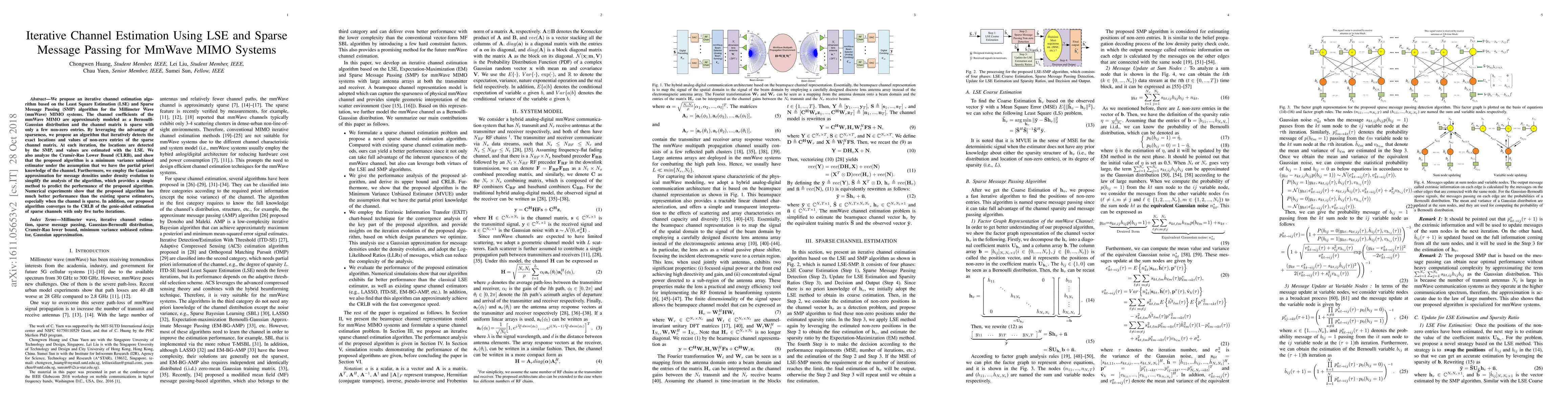Thumbnail for Iterative Channel Estimation Using LSE and Sparse Message Passing for
  MmWave MIMO Systems