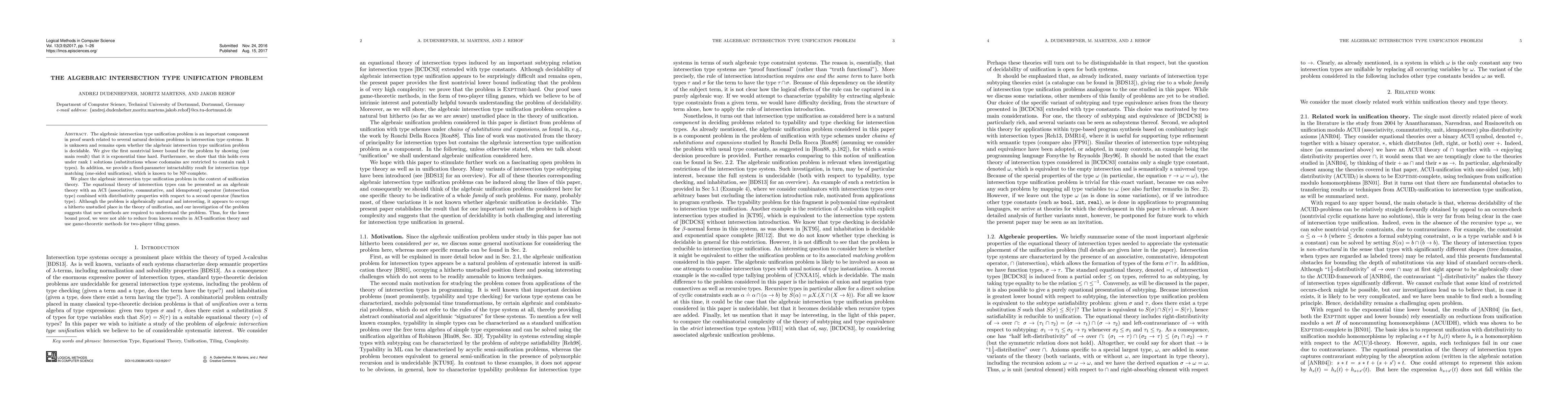 Thumbnail for The Algebraic Intersection Type Unification Problem