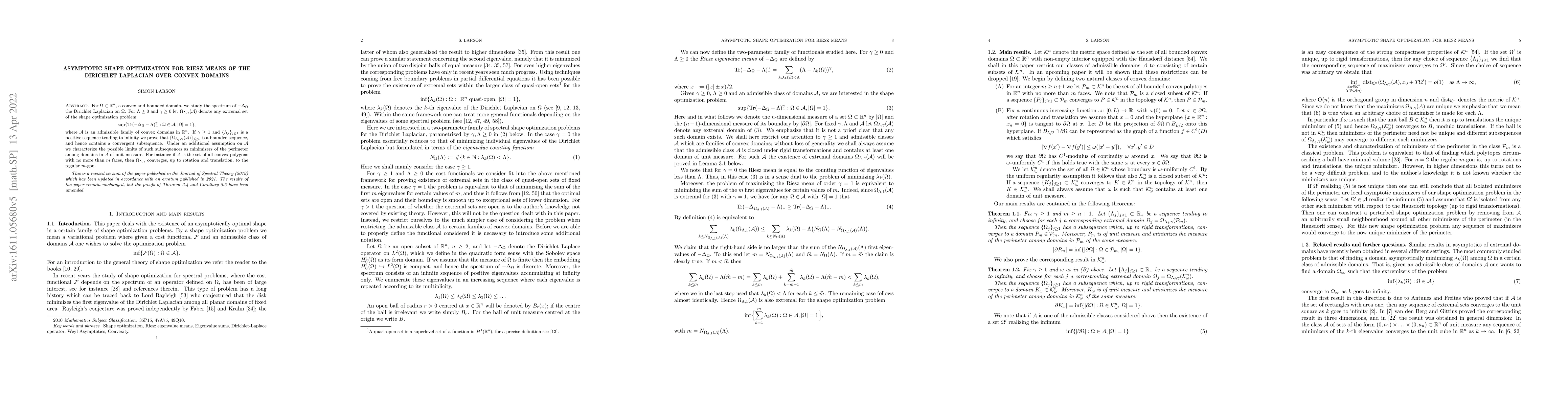 Thumbnail for Asymptotic shape optimization for Riesz means of the Dirichlet Laplacian
  over convex domains