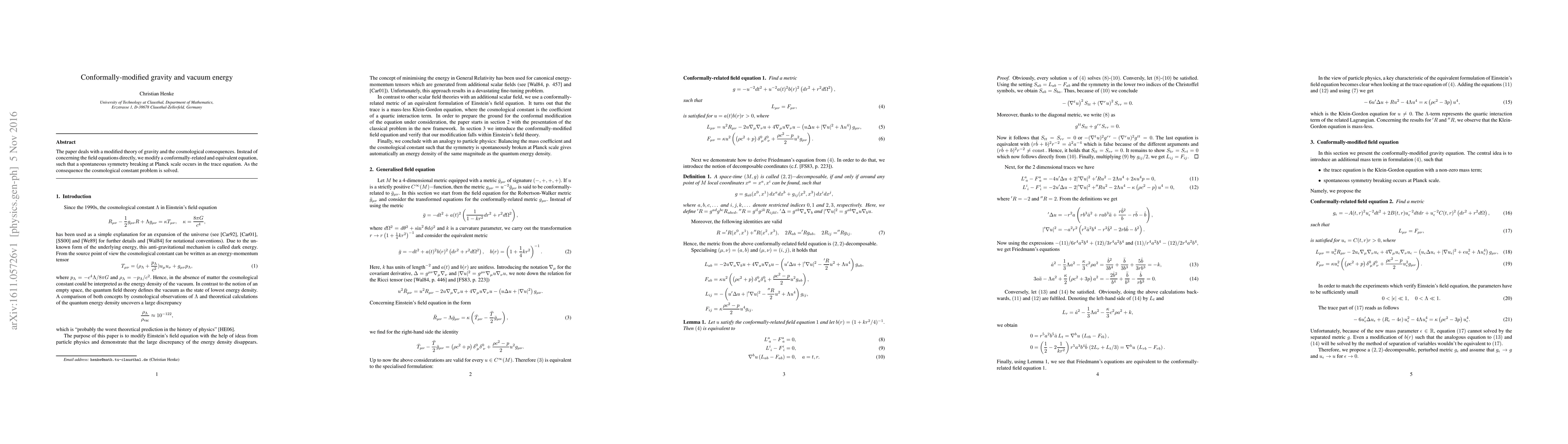 Thumbnail for Conformally-modified gravity and vacuum energy