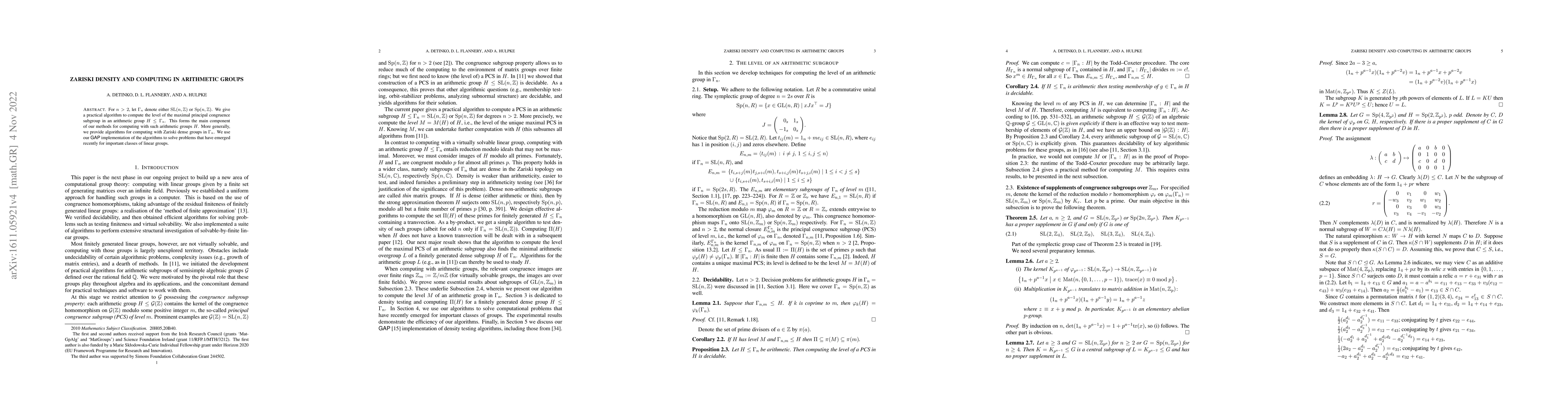 Thumbnail for Zariski Density and Computing in Arithmetic Groups