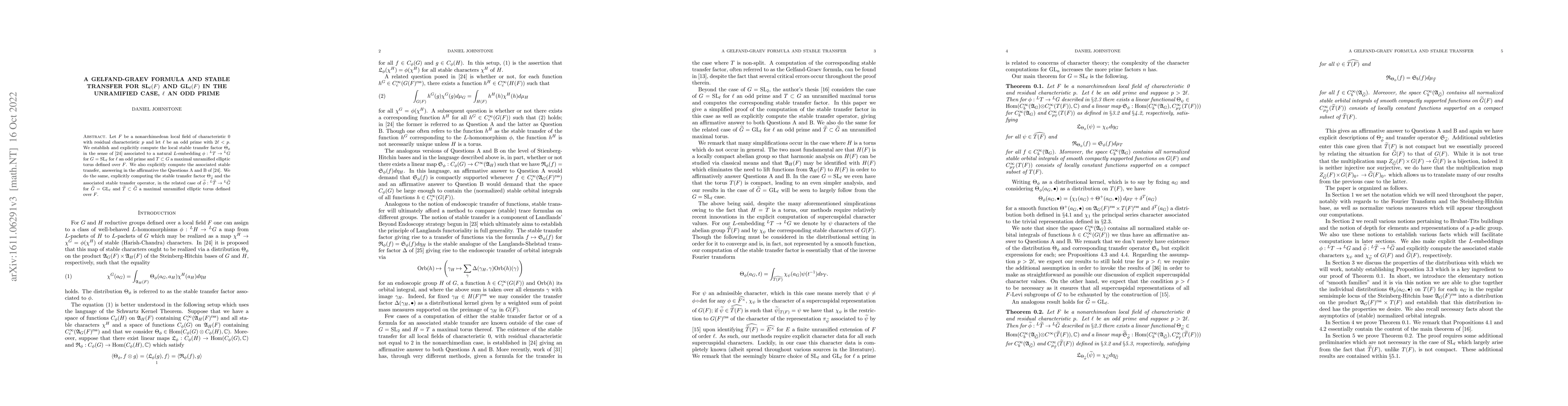 Thumbnail for A Gelfand-Graev Formula and Stable Transfer Factors in the Unramidied
  Case for $\text{SL}_\ell(F)$ and $\text{GL}_\ell(F)$, $\ell$ an odd Prime