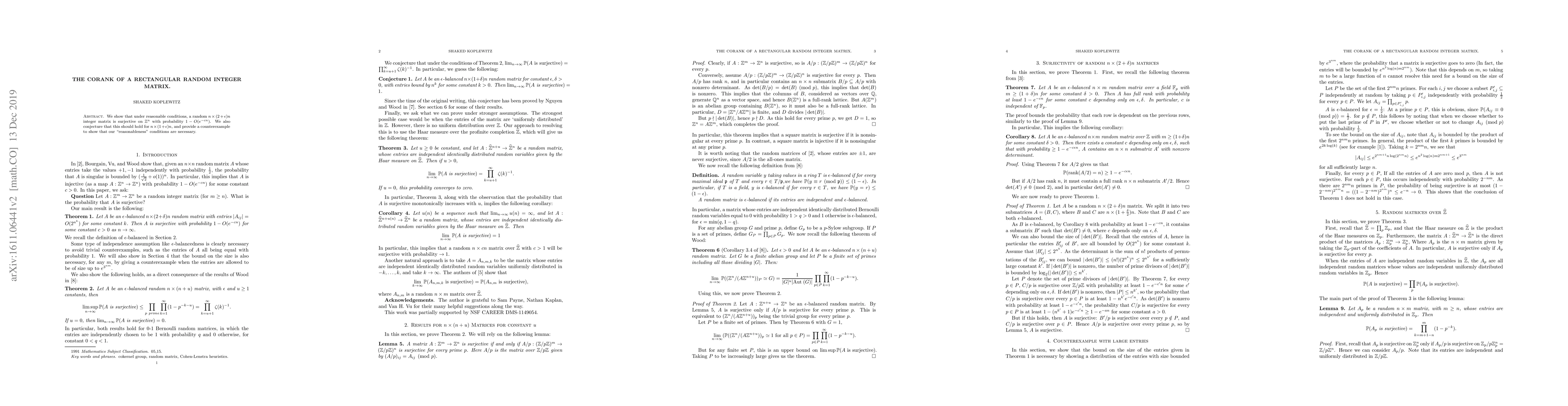 Thumbnail for The corank of a rectangular random integer matrix