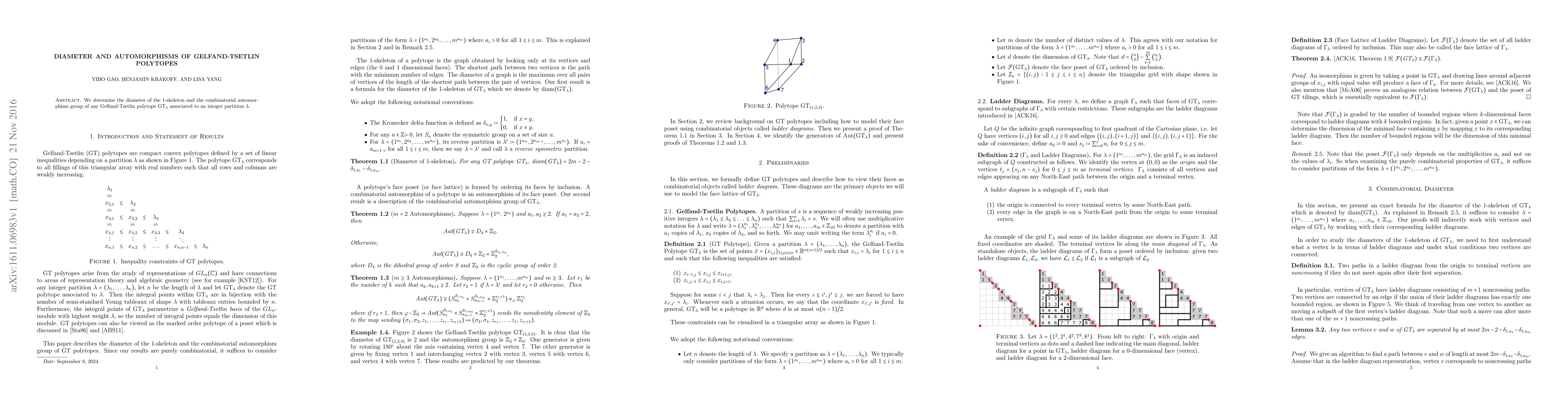 Thumbnail for Diameter and Automorphisms of Gelfand-Tsetlin Polytopes