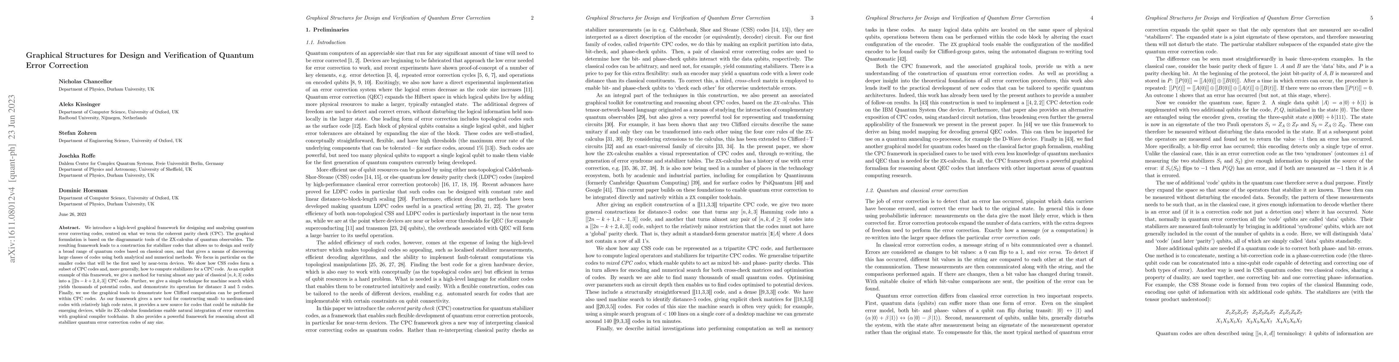 Thumbnail for Graphical Structures for Design and Verification of Quantum Error
  Correction