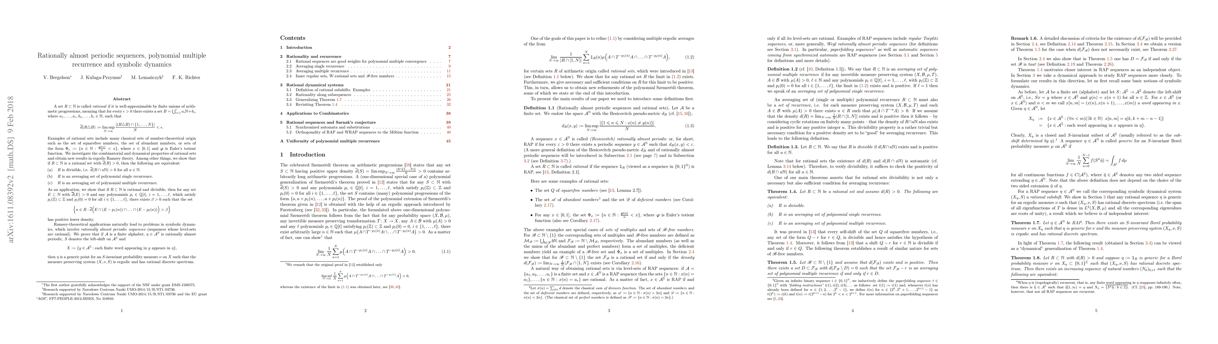 Thumbnail for Rationally almost periodic sequences, polynomial multiple recurrence and
  symbolic dynamics