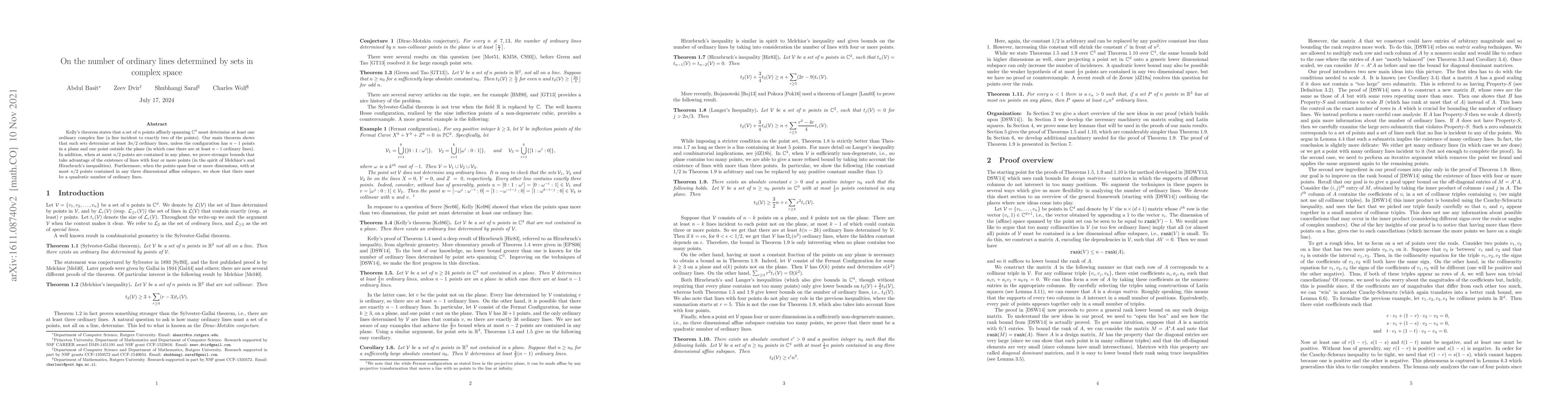 Thumbnail for On the number of ordinary lines determined by sets in complex space