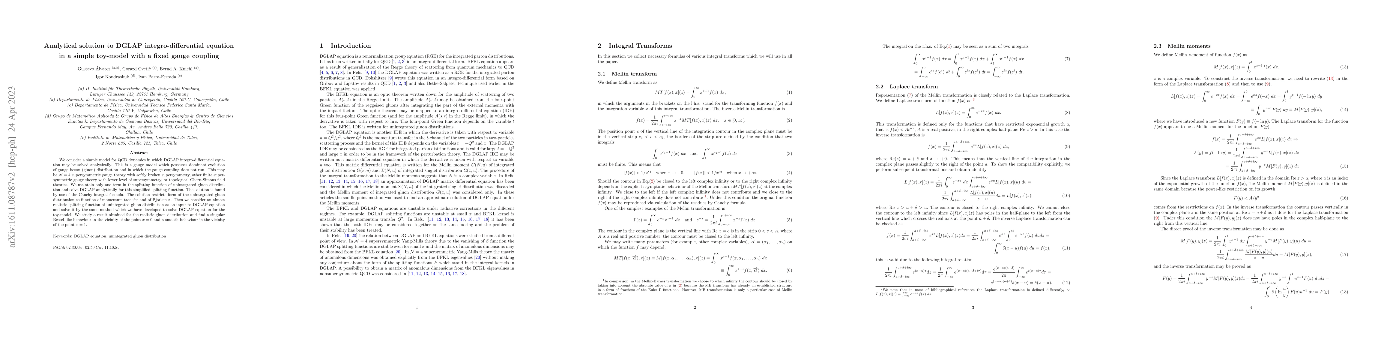 Thumbnail for Analytical solution to DGLAP integro-differential equation in a simple
  toy-model with a fixed gauge coupling
