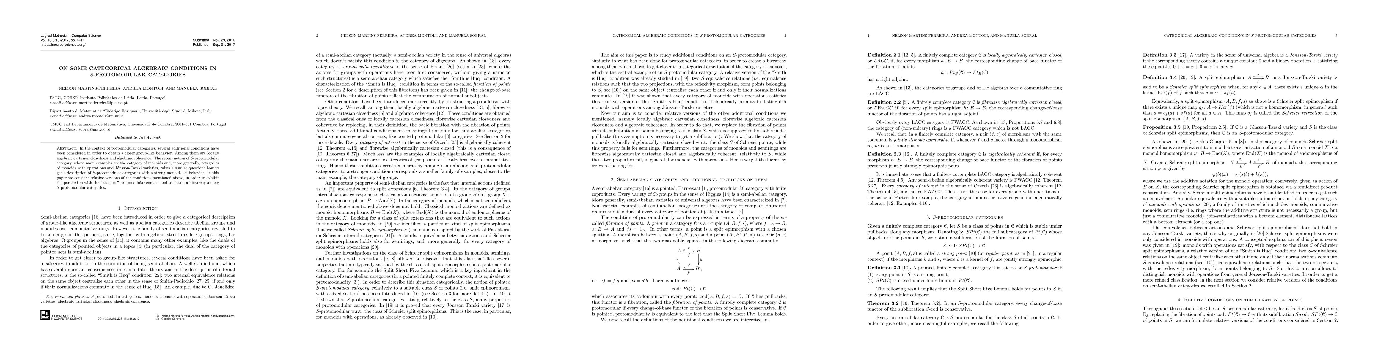 Thumbnail for On some categorical-algebraic conditions in S-protomodular categories