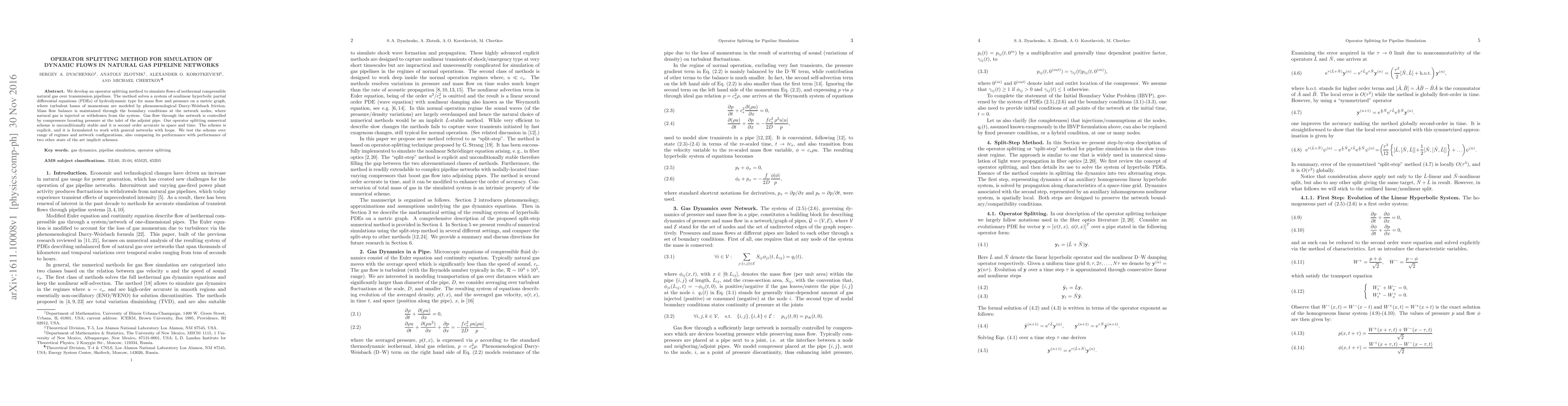 Thumbnail for Operator Splitting Method for Simulation of Dynamic Flows in Natural Gas
  Pipeline Networks