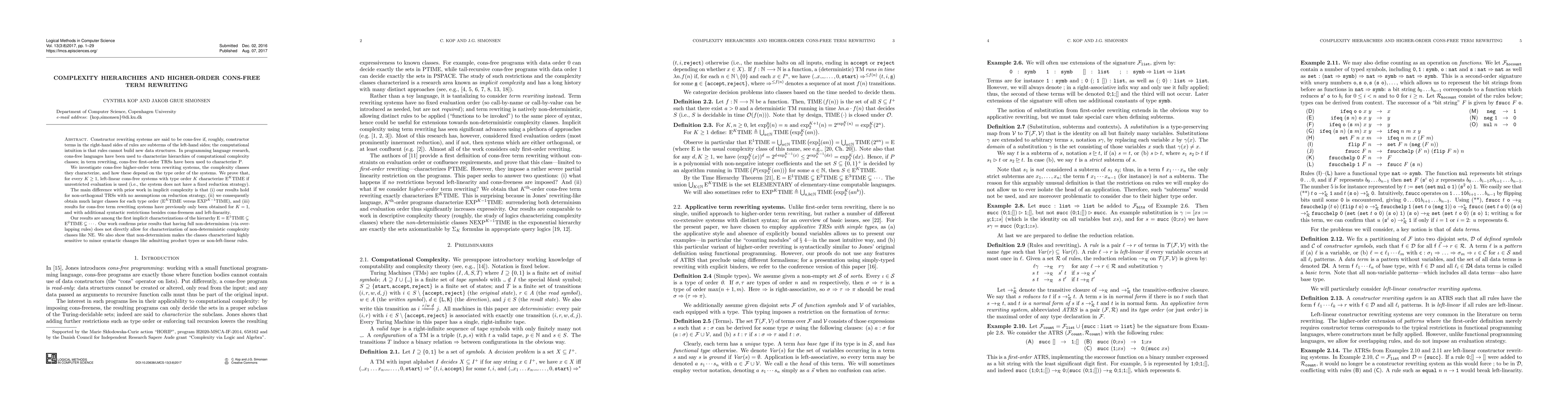 Thumbnail for Complexity Hierarchies and Higher-order Cons-free Term Rewriting