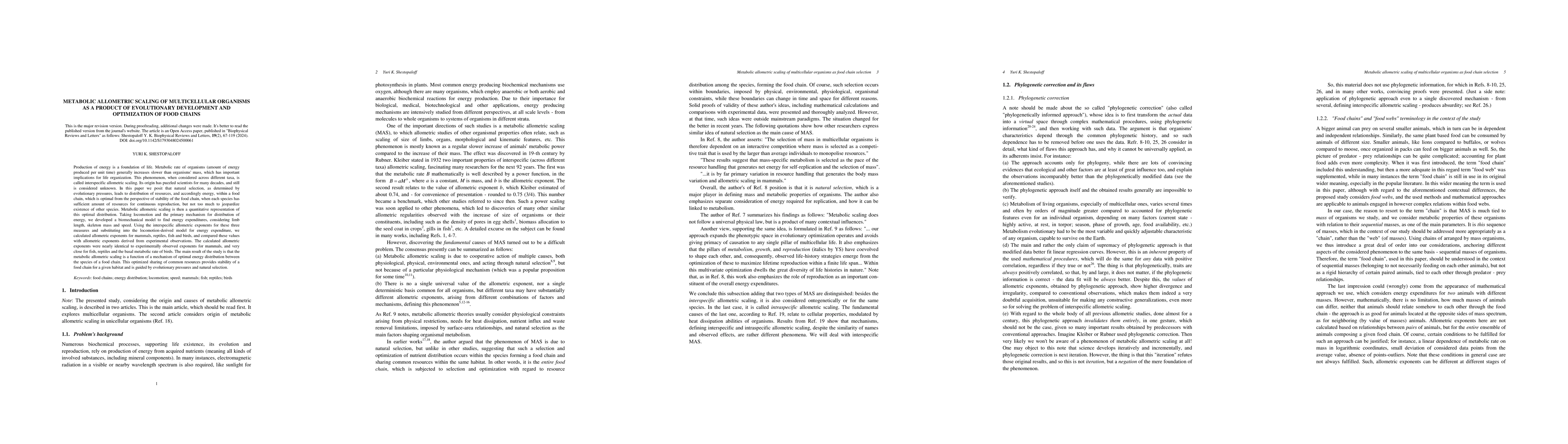 Thumbnail for Metabolic allometric scaling of multicellular organisms as a product of
  evolutionary development and optimization of food chains