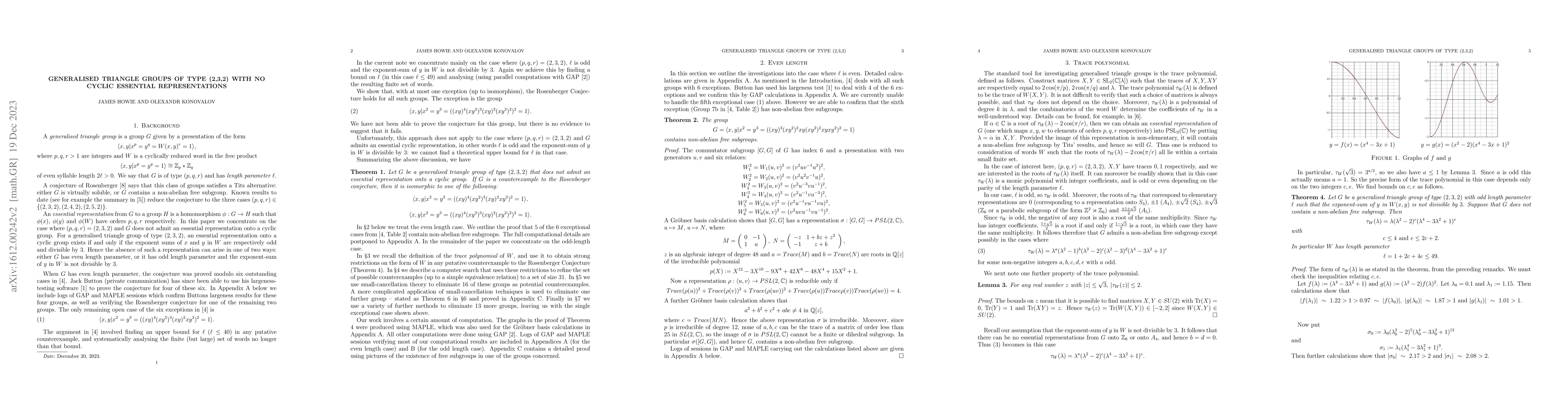 Thumbnail for Generalised triangle groups of type (2,3,2) with no cyclic essential
  representations