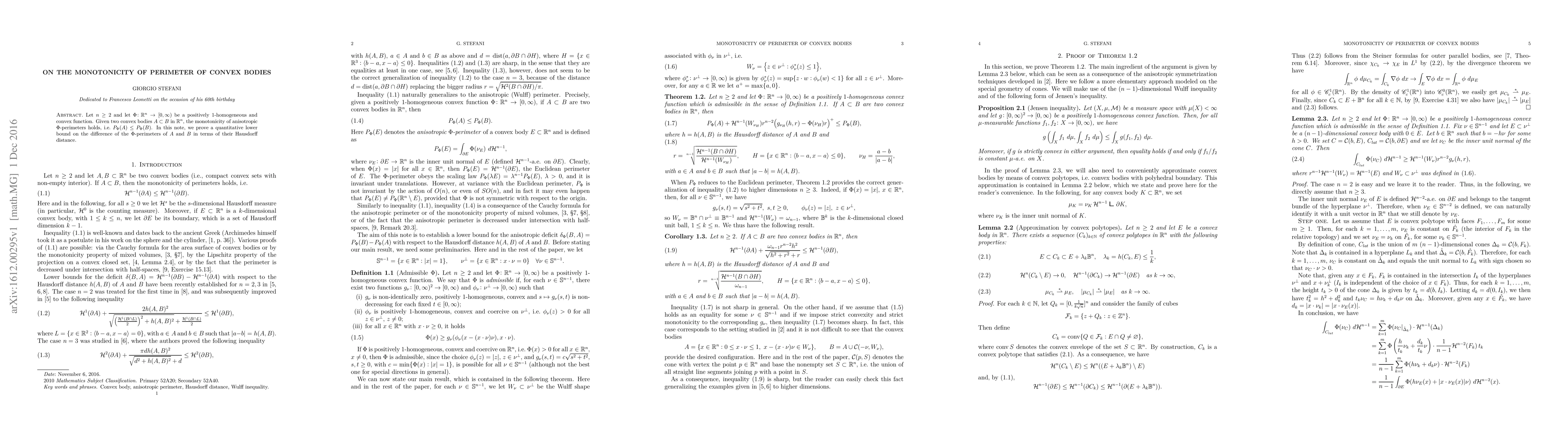 Thumbnail for On the monotonicity of perimeter of convex bodies