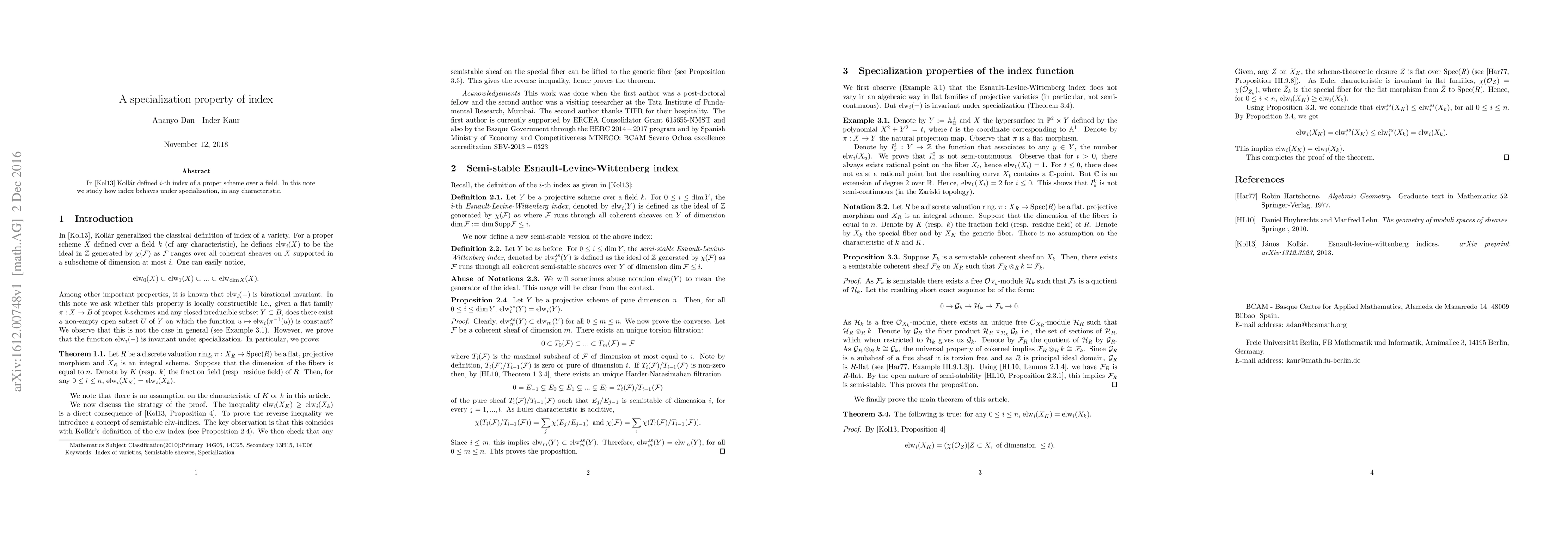 Thumbnail for A specialization property of index