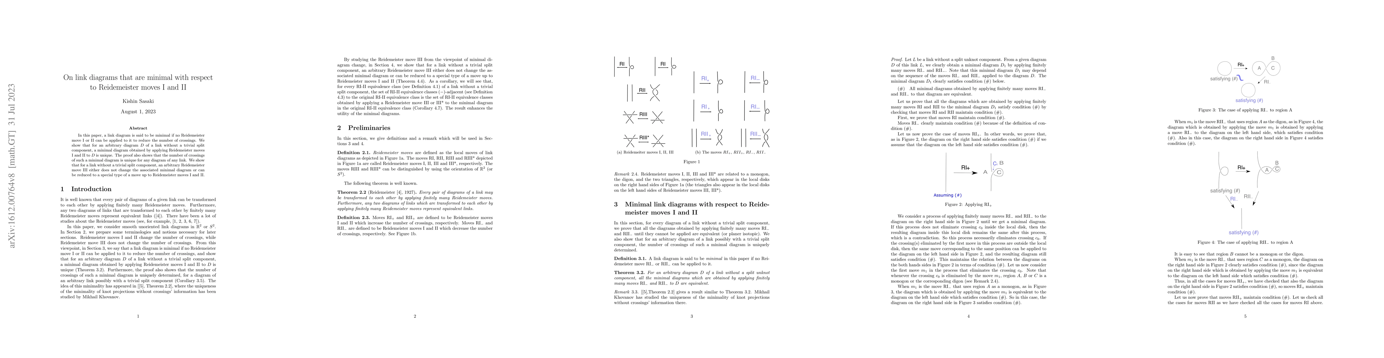 Thumbnail for On link diagrams that are minimal with respect to Reidemeister moves I
  and II