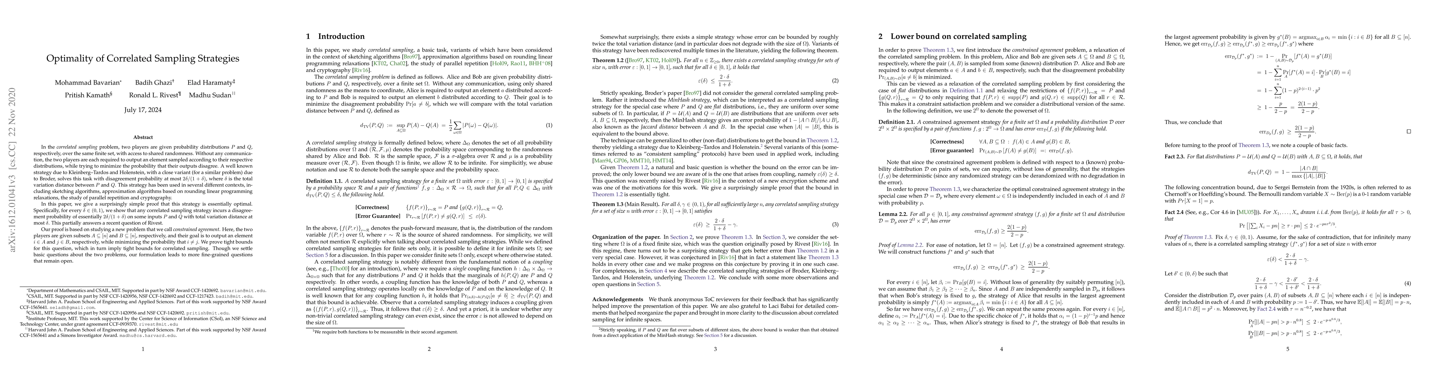 Thumbnail for Optimality of Correlated Sampling Strategies