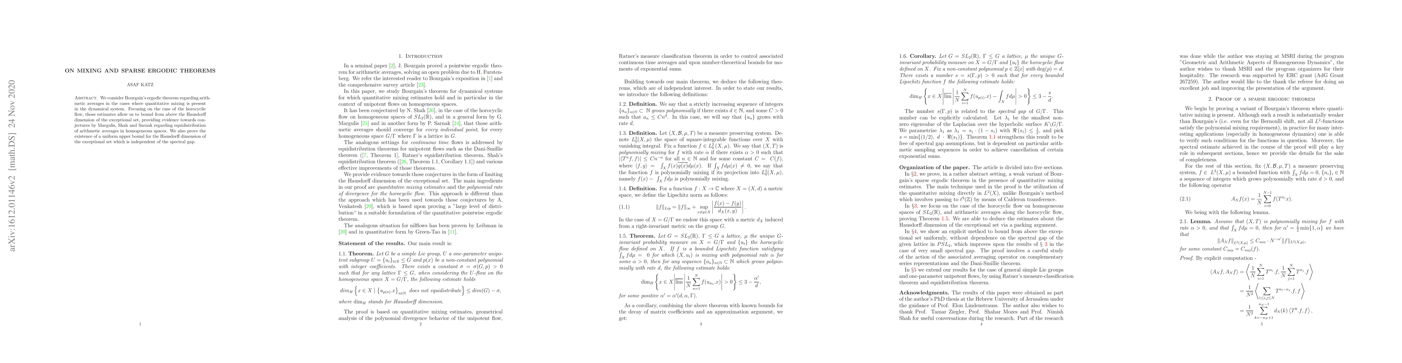 Thumbnail for On mixing and sparse ergodic theorems