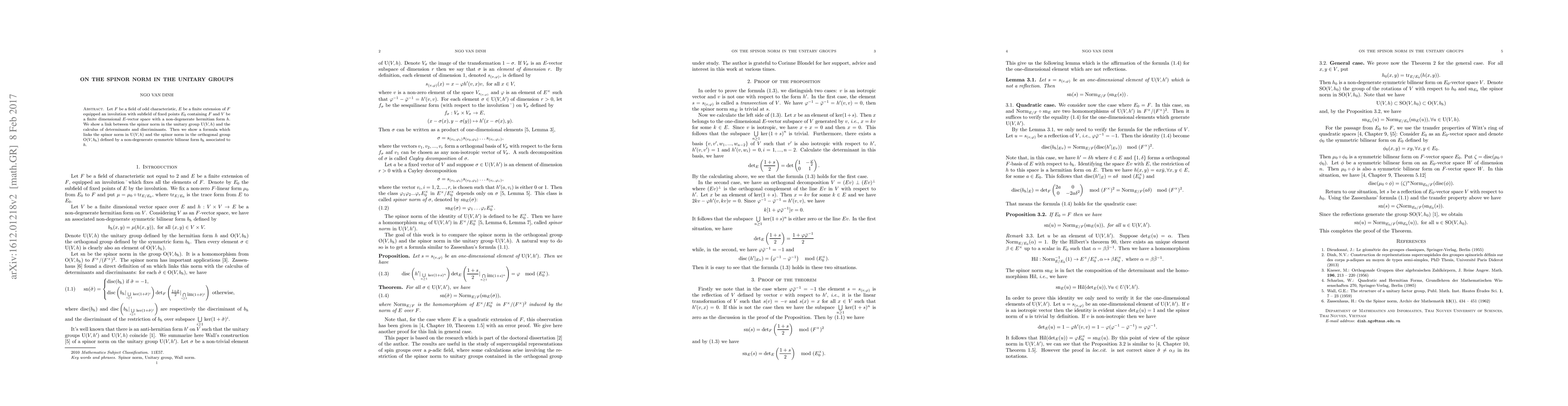 Thumbnail for On the spinor norm in the unitary groups