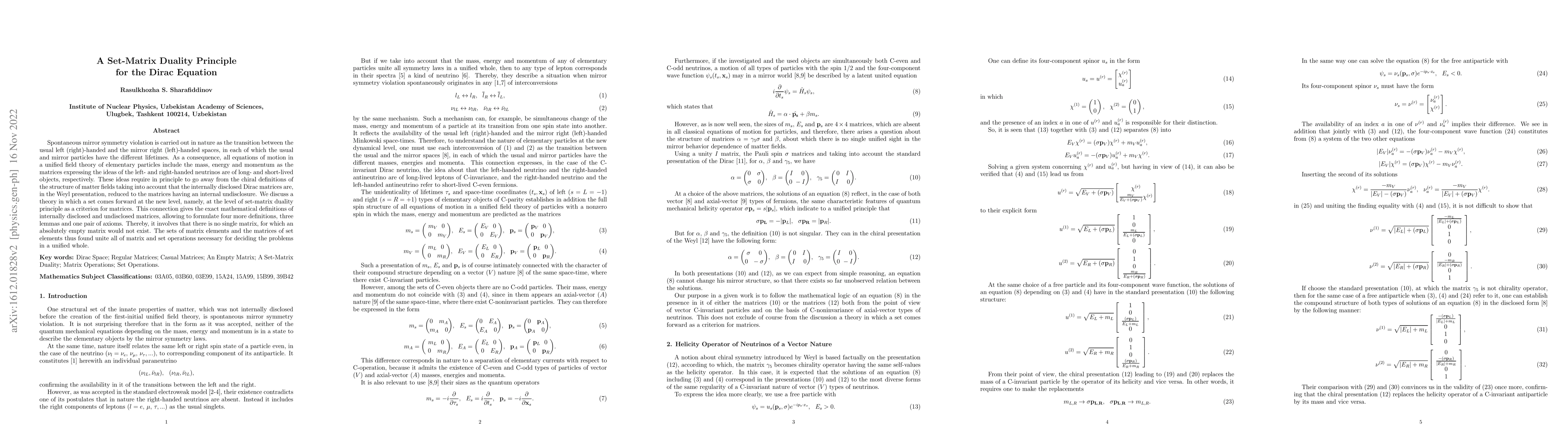 Thumbnail for A Set-Matrix Duality Principle for the Dirac Equation