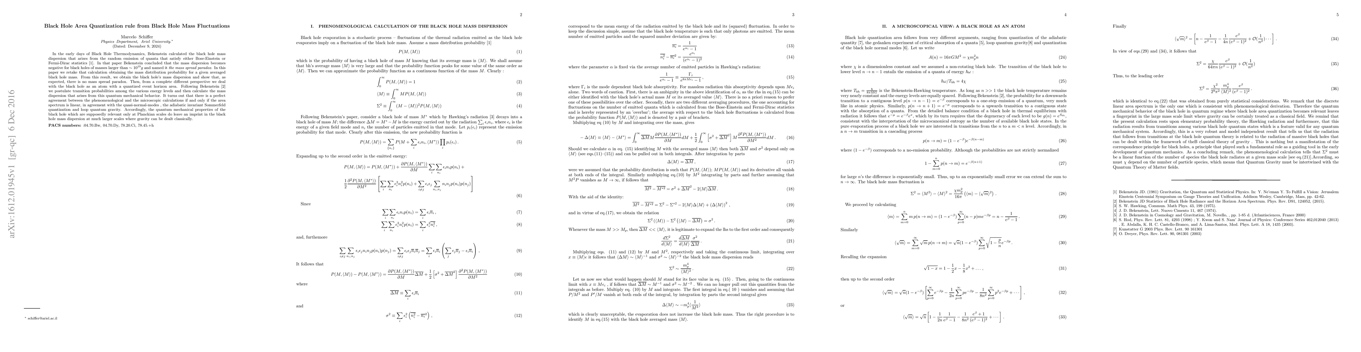 Thumbnail for Black Hole Area Quantization rule from Black Hole Mass Fluctuations