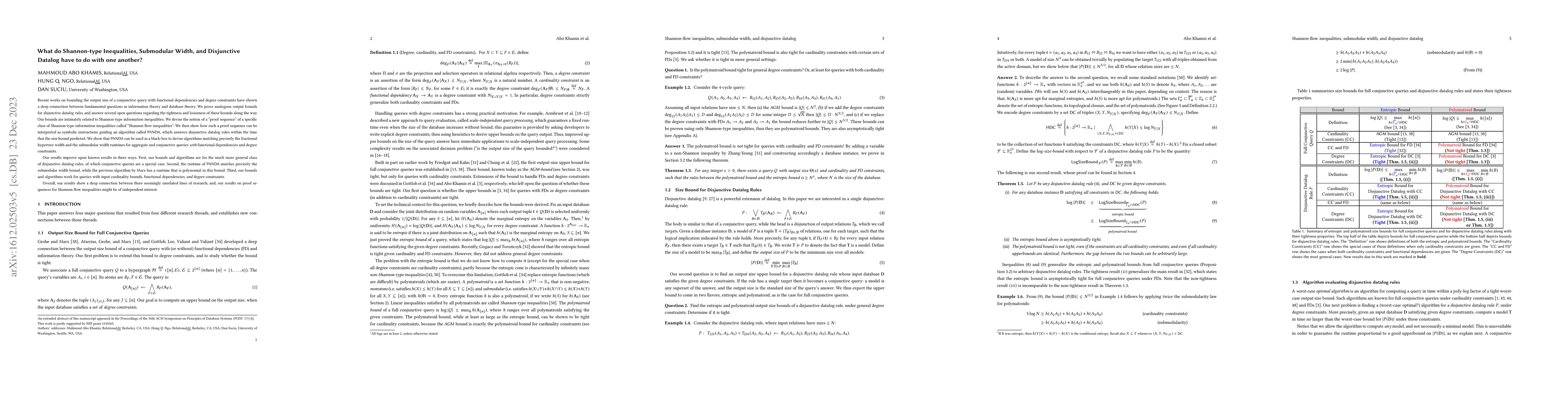 Thumbnail for What do Shannon-type Inequalities, Submodular Width, and Disjunctive
  Datalog have to do with one another?