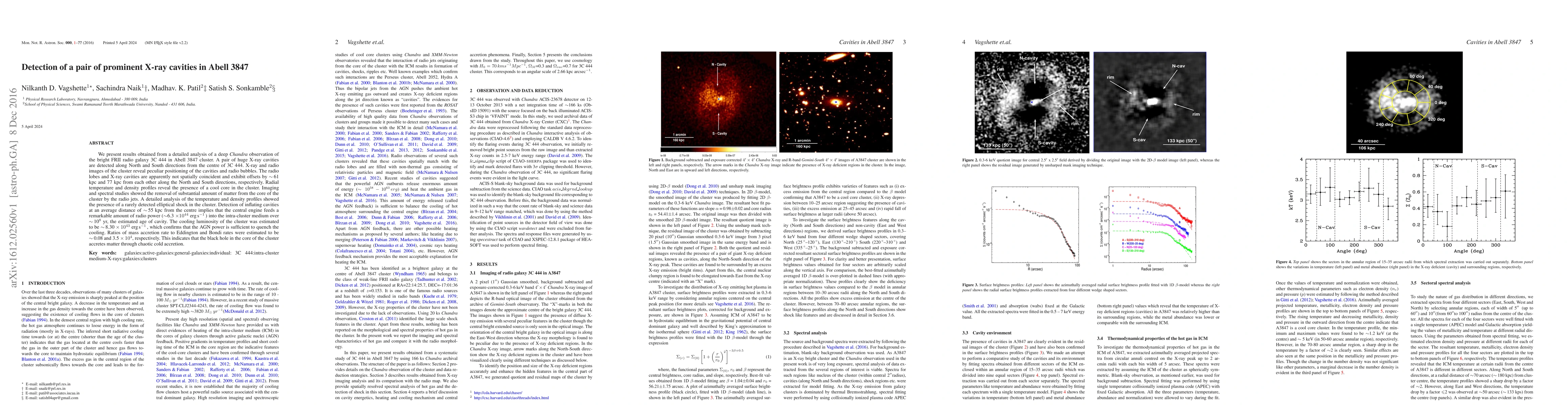 Thumbnail for Detection of a pair of prominent X-ray cavities in Abell 3847