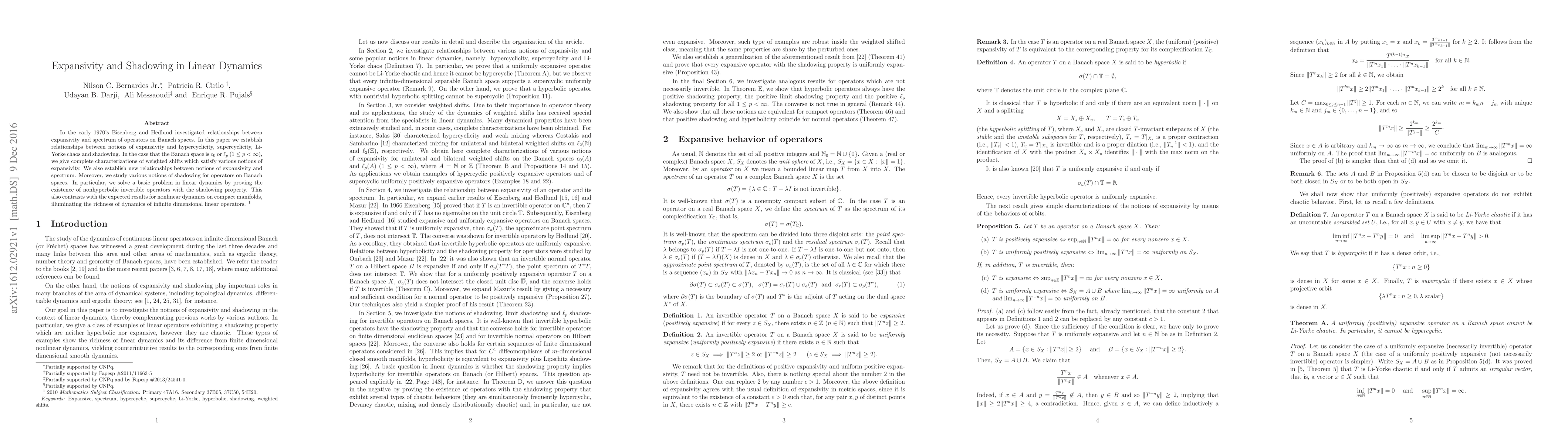 Thumbnail for Expansivity and Shadowing in Linear Dynamics