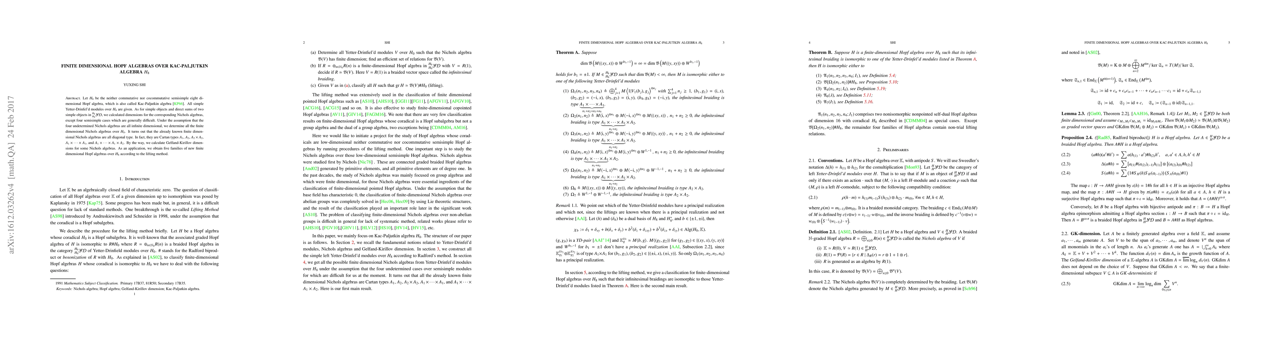 Thumbnail for Finite dimensional Hopf algebras over Kac-Paljutkin algebra $H_8$