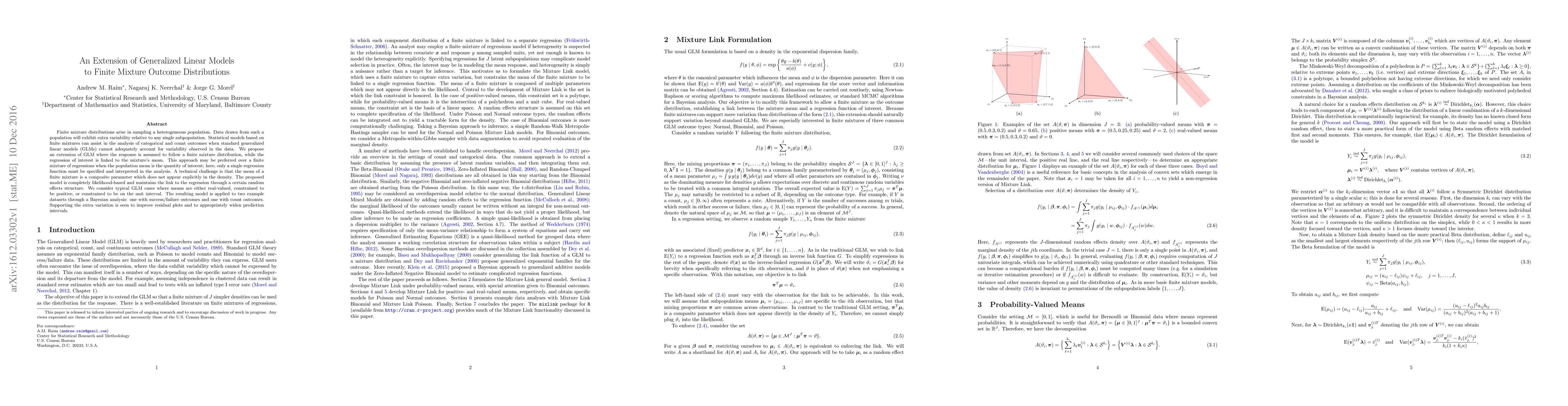 Thumbnail for An Extension of Generalized Linear Models to Finite Mixture Outcome
  Distributions