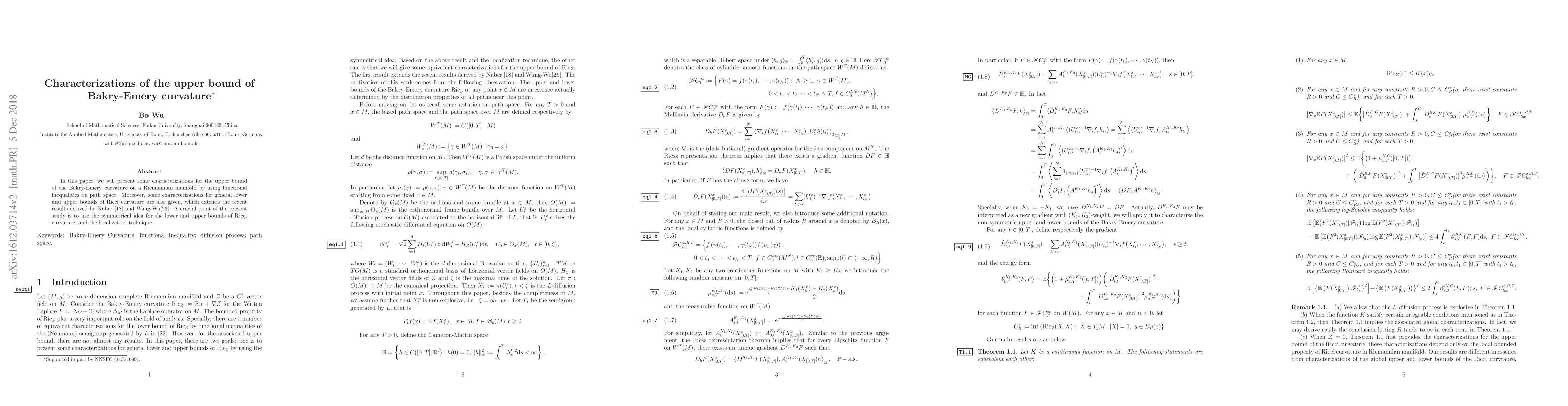 Thumbnail for Characterizations of the upper bound of Bakry-Emery curvature