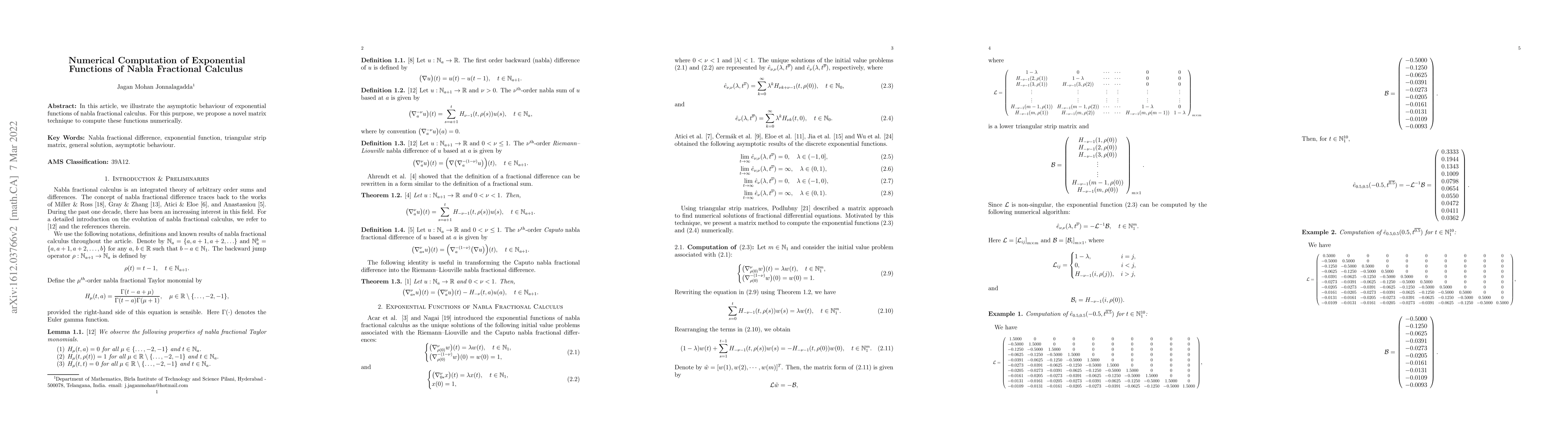Thumbnail for Numerical Computation of Exponential Functions of Nabla Fractional
  Calculus