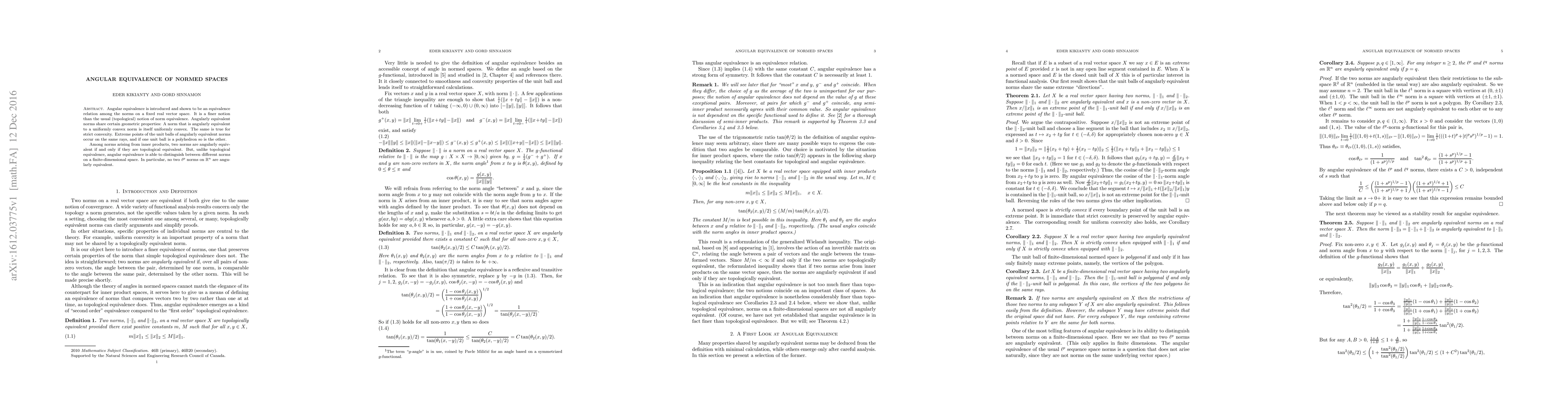 Thumbnail for Angular equivalence of normed spaces