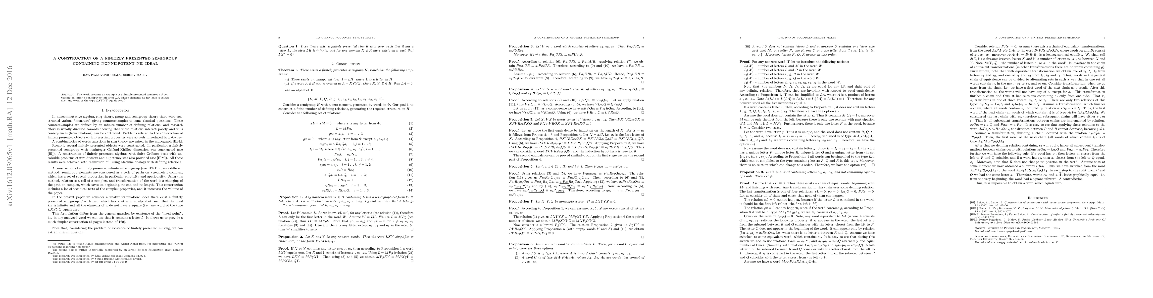 Thumbnail for A construction of a finitely presented semigroup containing nonnilpotent
  nil ideal