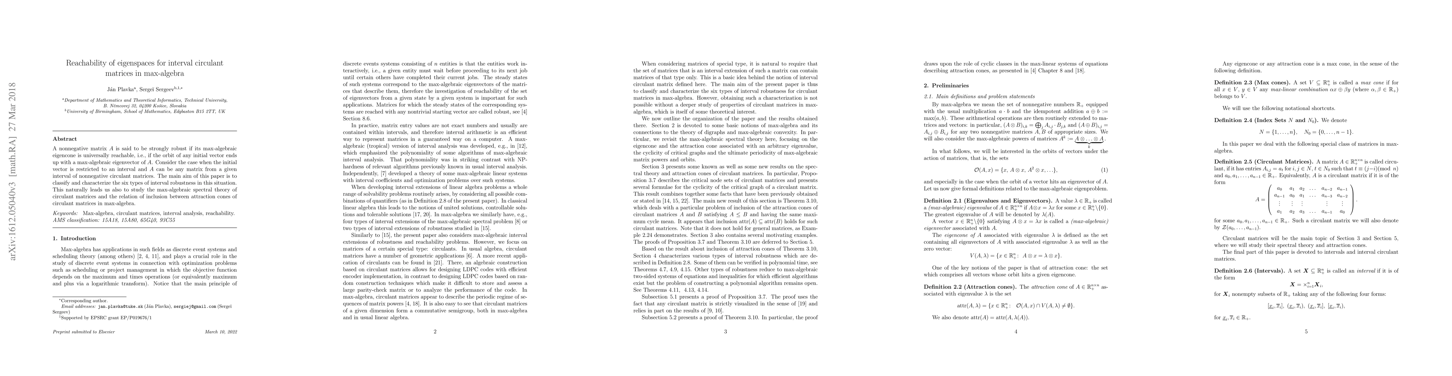 Thumbnail for Reachability of eigenspaces for interval circulant matrices in
  max-algebra