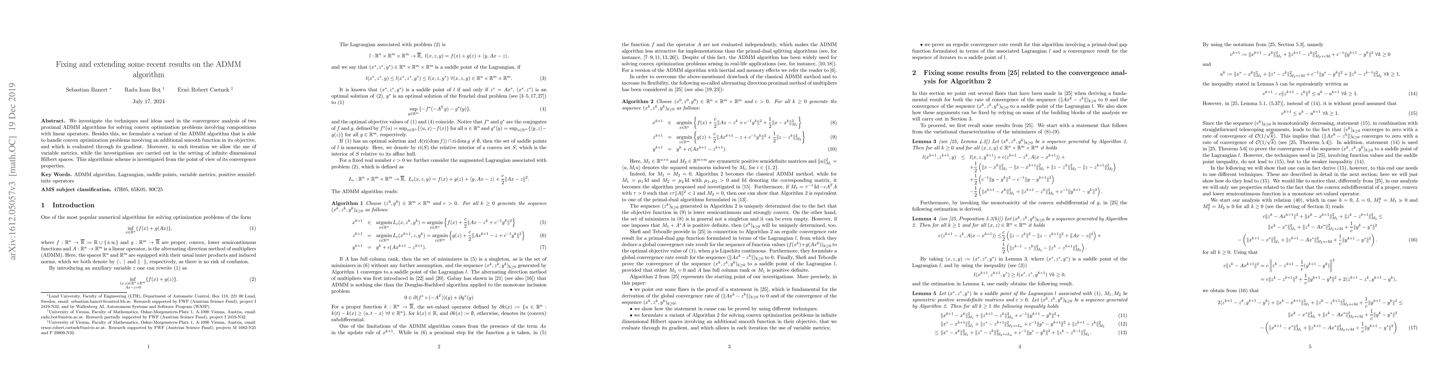 Thumbnail for Fixing and extending some recent results on the ADMM algorithm