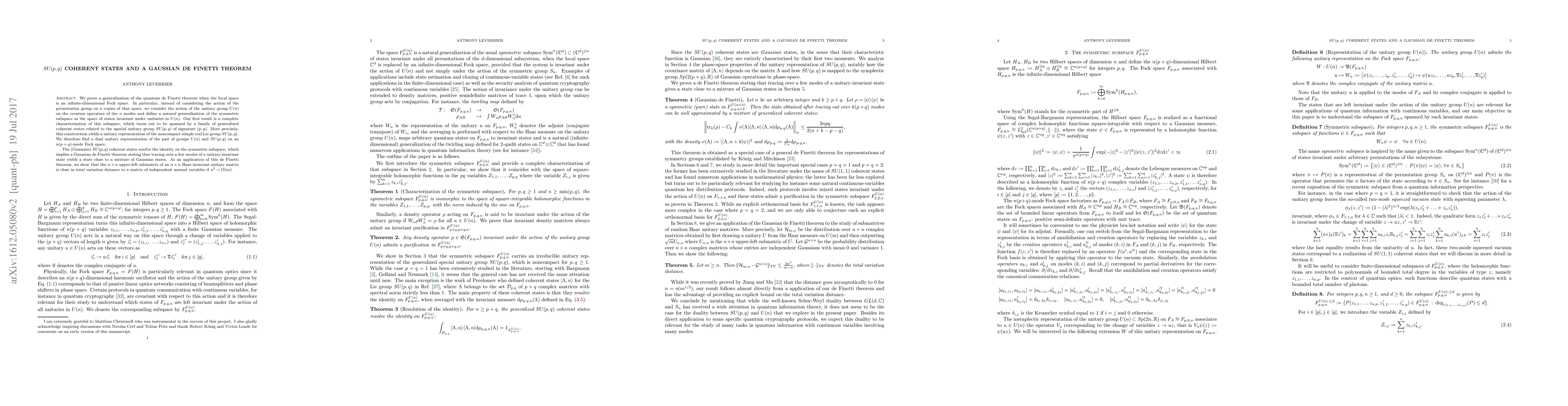 Thumbnail for $SU(p,q)$ coherent states and a Gaussian de Finetti theorem