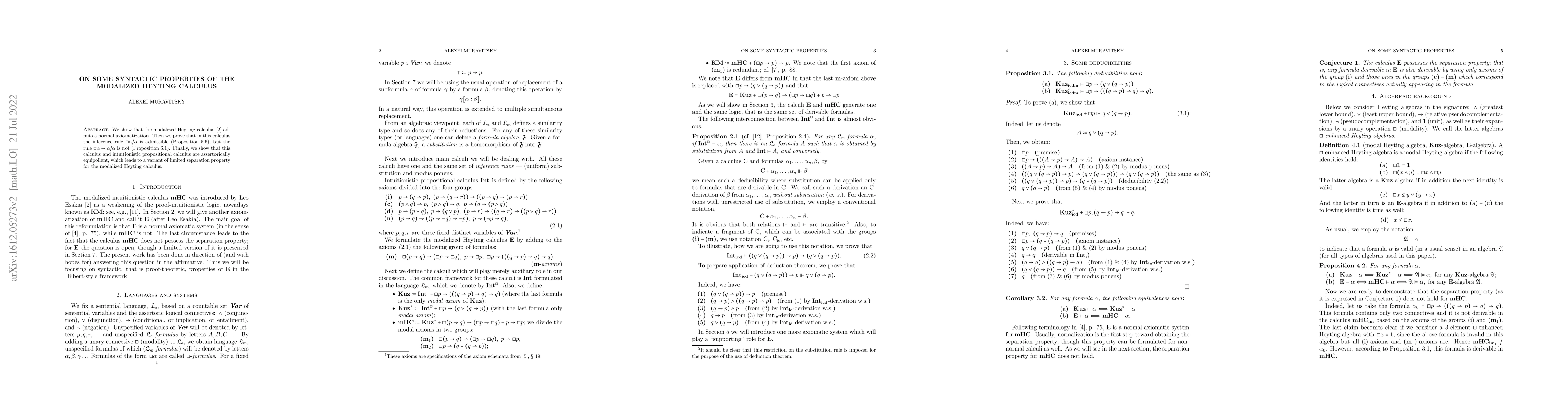 Thumbnail for On Some Syntactic Properties of the Modalized Heyting Calculus