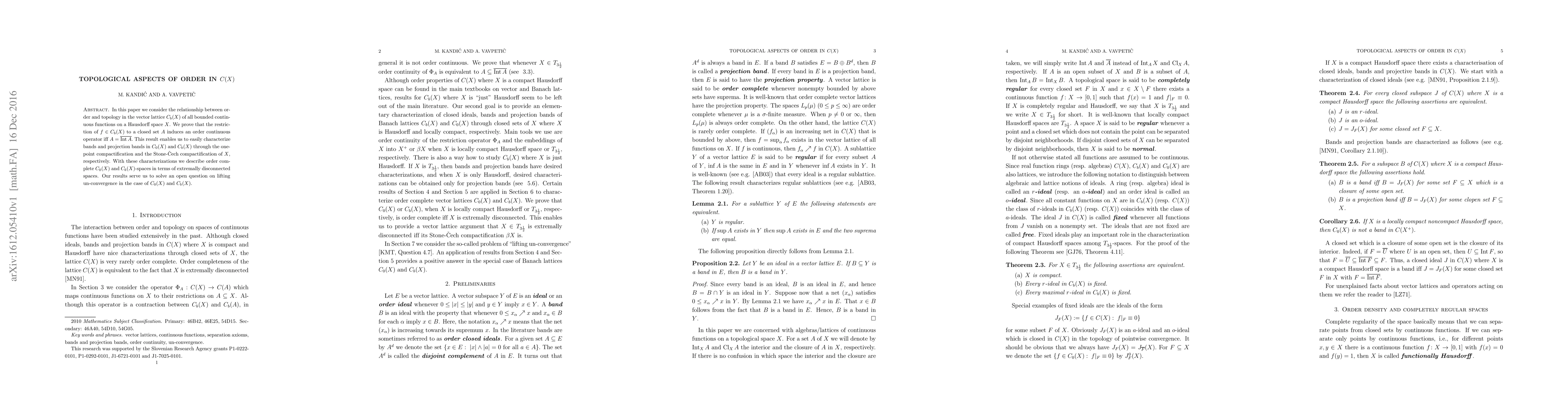 Thumbnail for Topological aspects of order in $C(X)$