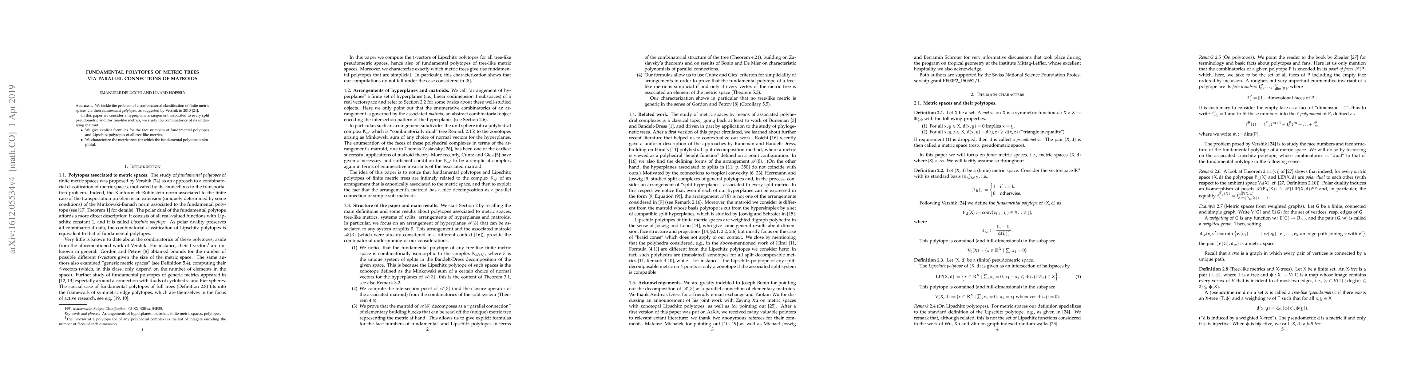 Thumbnail for Fundamental polytopes of metric trees via parallel connections of
  matroids